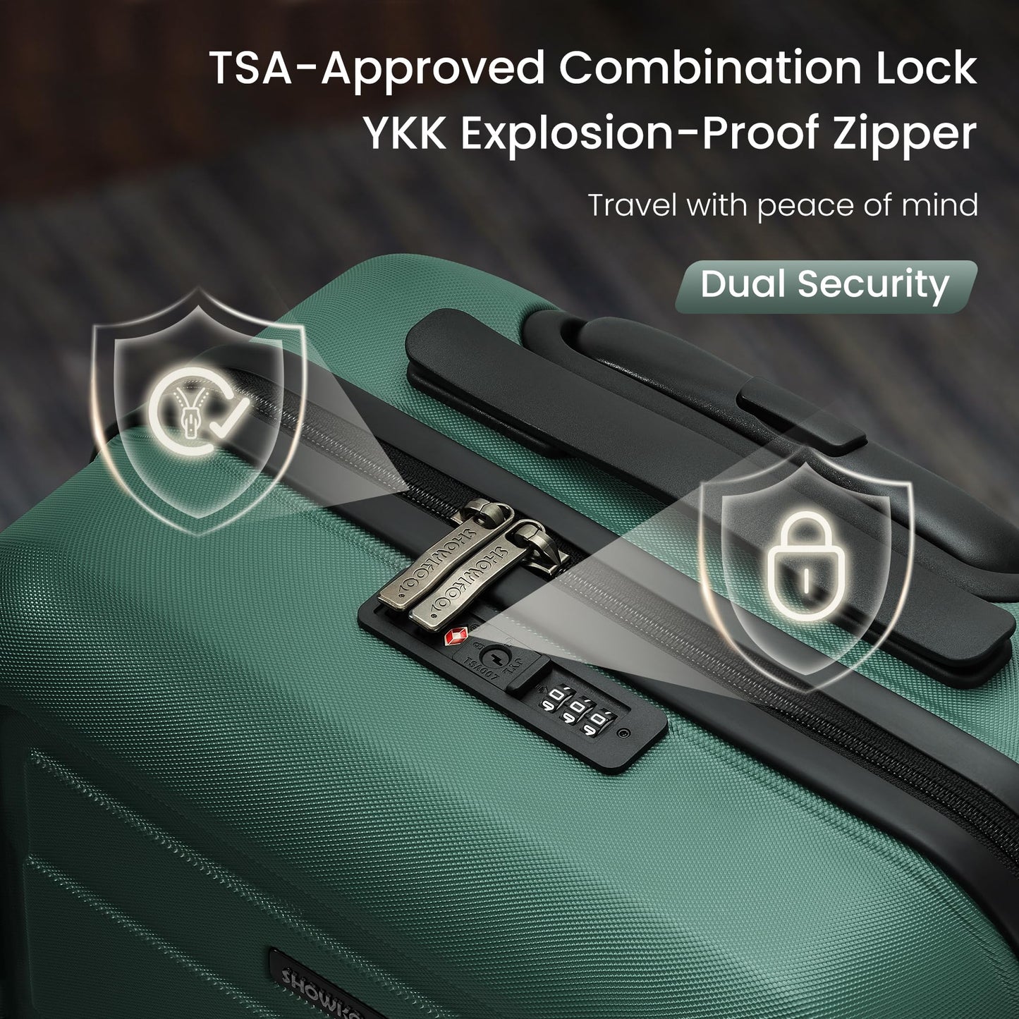 SHOWKOO Luggage Sets Expandable 100% PC Suitcase Double Wheels TSA Lock 3PC (ArmyGreen)