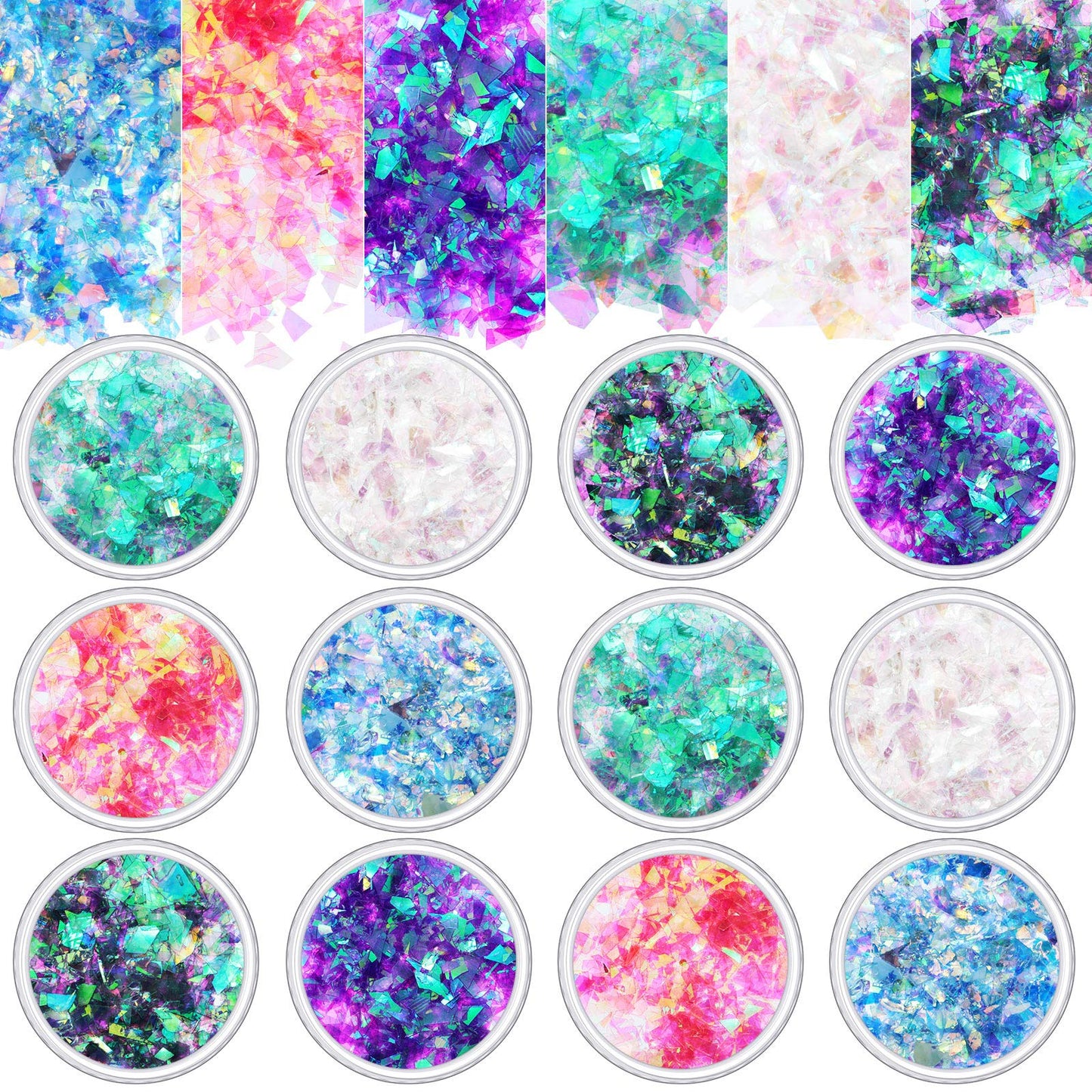 18 Boxes Mermaid Iridescent Chunky Glitter Flakes Chrome Nail Sequins Aurora Holographic Mermaid Nail Glitter Flakes Glitters Ch