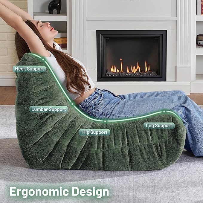 HABUTWAY Bean Bag Chair, Giant Bean Bag Chairs for Adults, Bean Bag Sofa with Filler Faux Fur, Memory Foam Bean Bag Couches Fireside Lazy Sofa for Living Room, Bedroom, Office (Green)