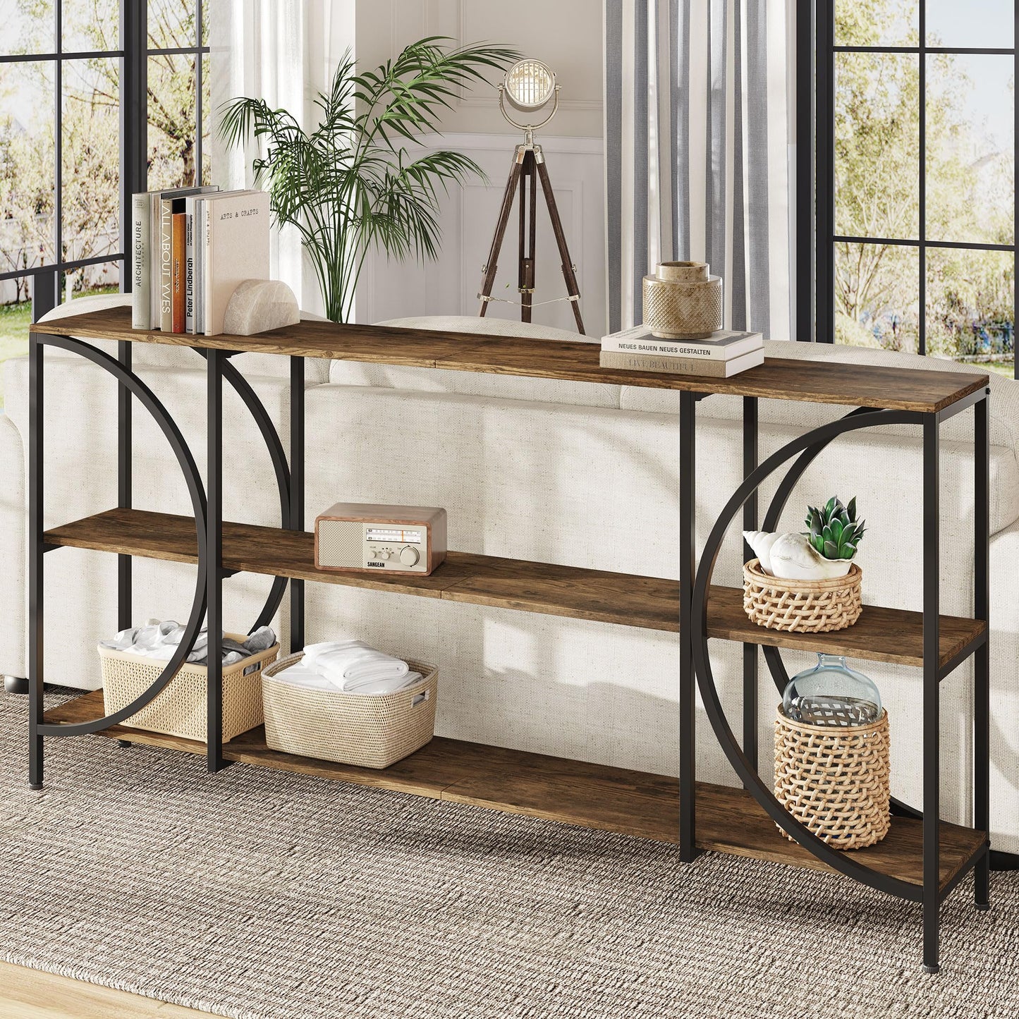 ZYKZYK 70.9 Inch Console Table, Farmhouse Entryway Table with 3-Tier Shelves, Narrow Sofa Table for Hallway Living Room Foyer Office, Rustic Brown
