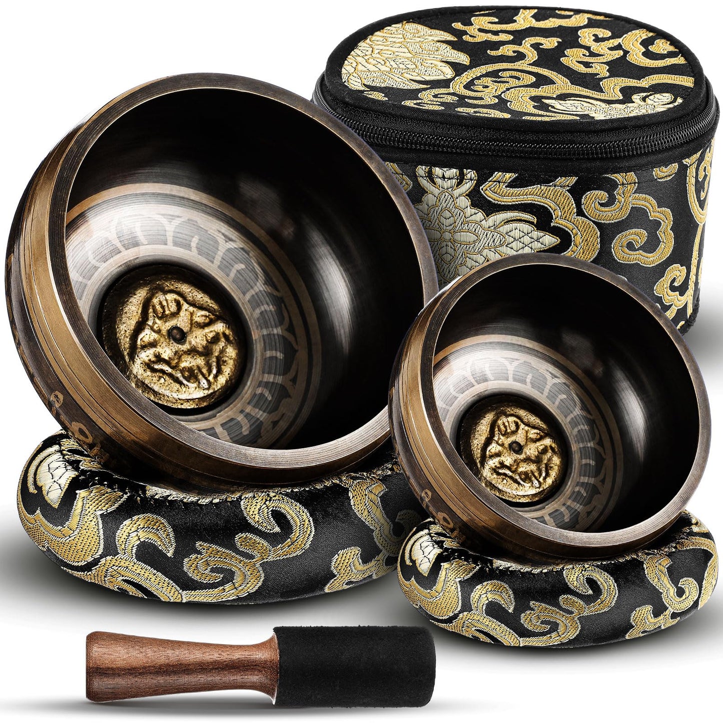 Nuanchu 2 Pcs Tibetan Singing Bowl Set 3.14And 3.74 Meditation Sound Bowl With Bag Meditation Singing Bowl Gifts For Yoga, Chakr