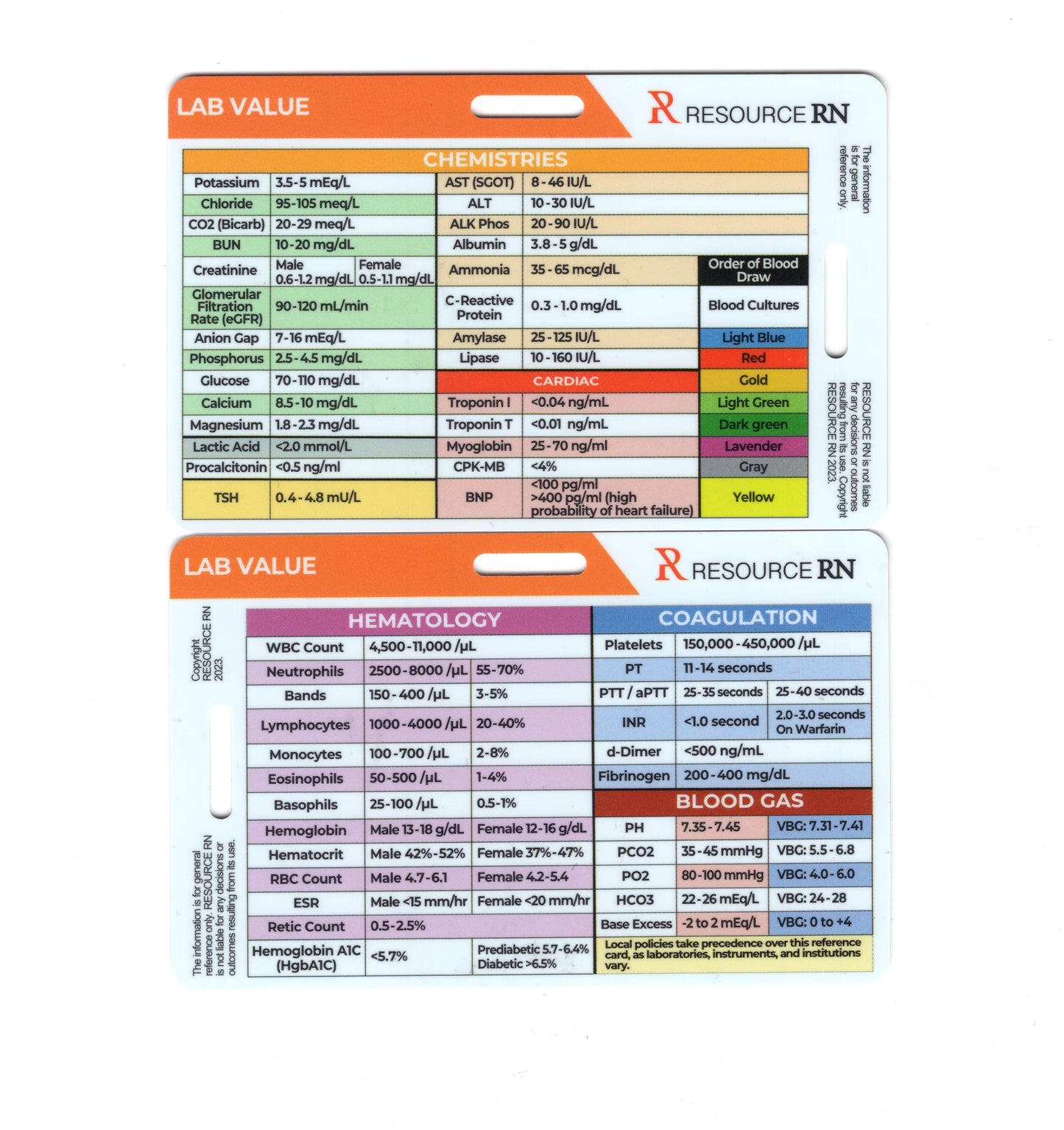 Lab Value Reference Card: Quick Clinical Guide, Fits Horizontal & Vertical Badge Reels