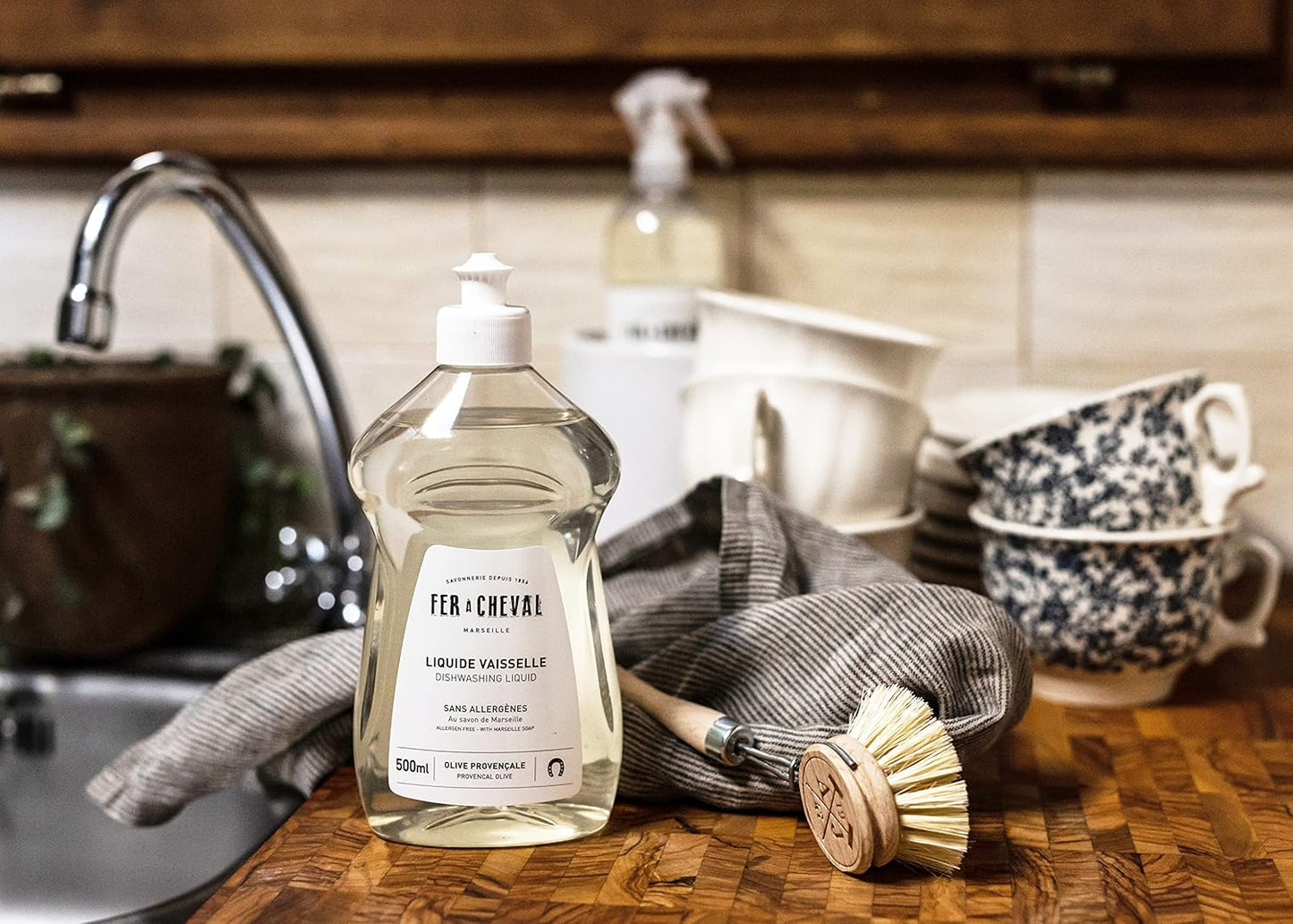 Fer à Cheval Dishwashing Liquid Bottle Provencal Olive Savon De Marseille Dish Detergent Liquid, Olive Oil Based from France, 500ml/16.9 fl oz