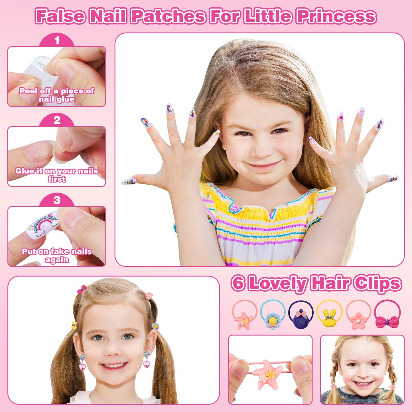 99 Pcs Kids Makeup Kit for Girls, Princess Toys Real Washable Cosmetics Set with Mirror, Hair Ties, Nails, Rings, Earrings, Necklace, Perfect for 3 4 5 6 7 8 Year Old Girls Birthday