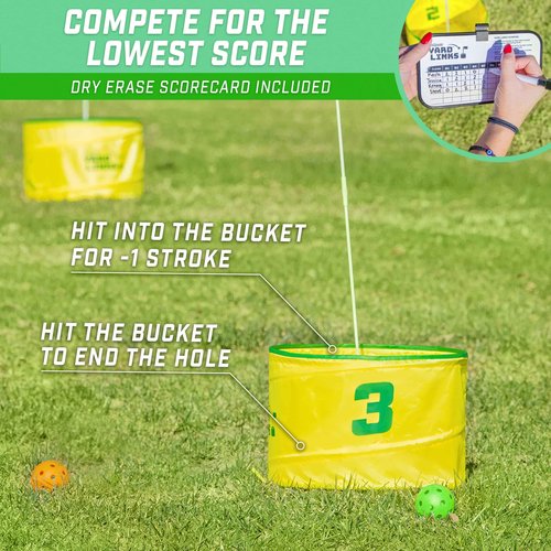 GoSports Yard Links Golf Game with 9 Buckets, Tee Markers and 6 Balls