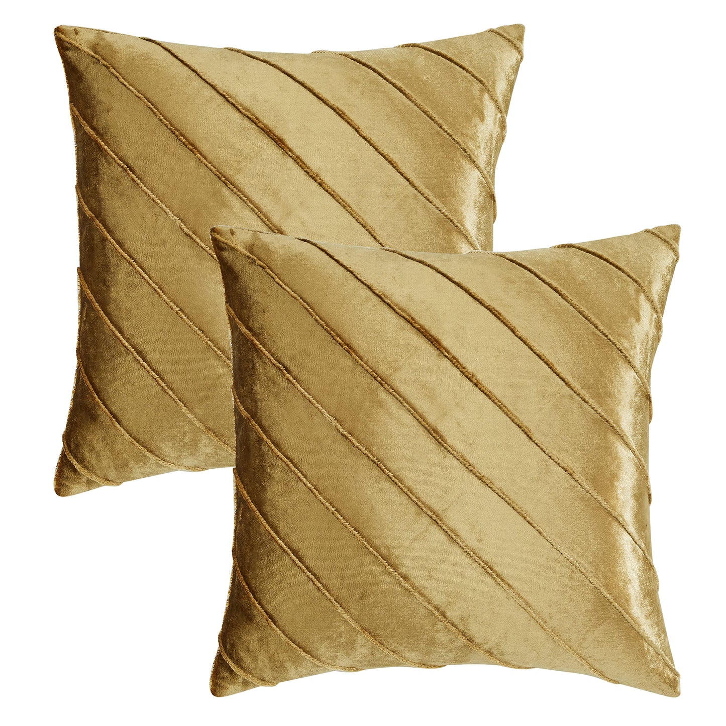 GIGIZAZA Decorative Velvet Pillow Covers 18x18, Set of 2 Gold Sofa Couch Throw Pillows Covers Cases, Living Room Square Cushion Accent Stripe Covers