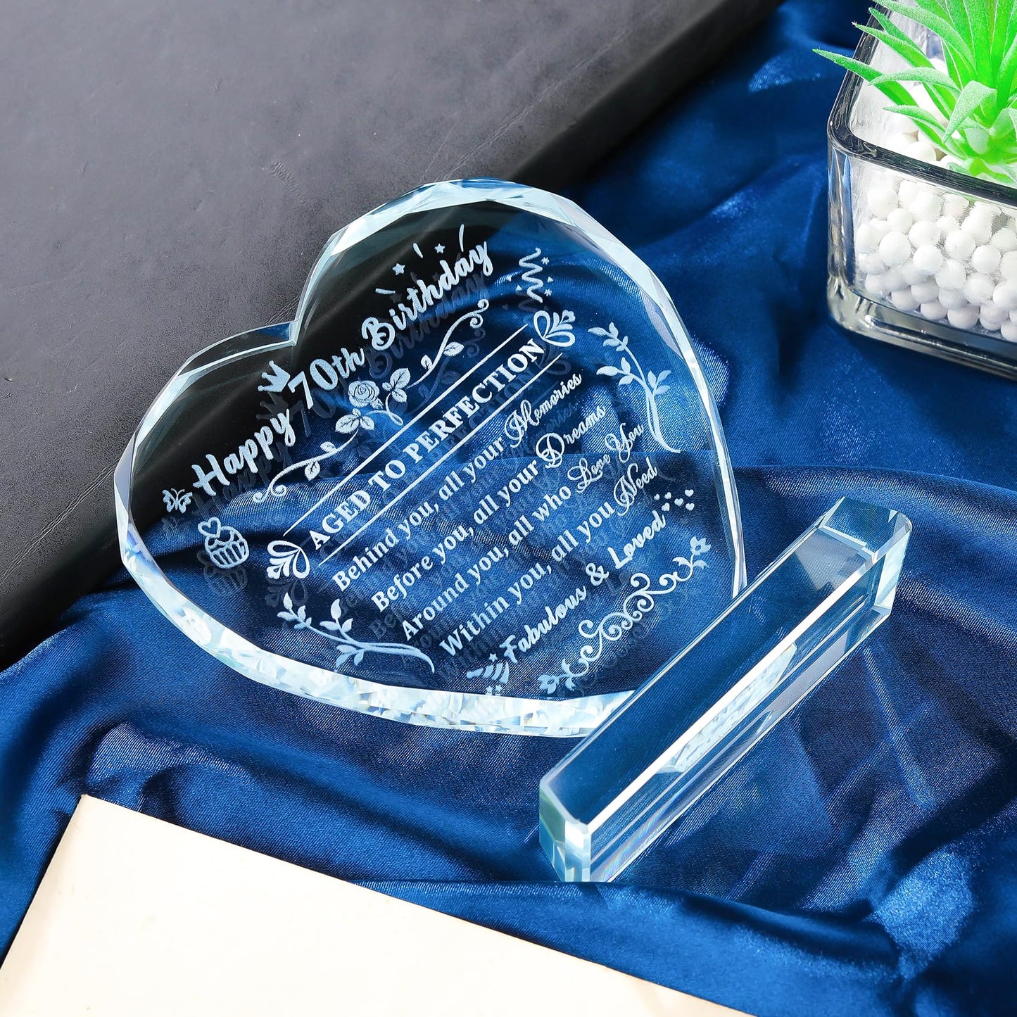 Arikyrist 70th Birthday Gifts for Women Men Laser Crystal Heart Happy 70th Birthday Decorations Ideas Gifts for 70 Year Old Women Men Mom Dad Husband Wife Friends