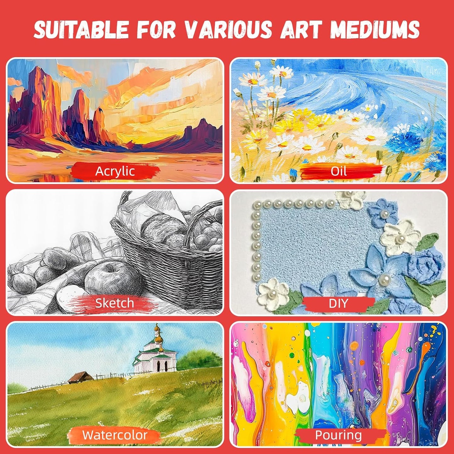 Simetufy 10x10inch Square Canvas Boards for Painting, 12 Pack Paint Canvas Panels Cotton Primed Acid Free for Acrylic, Watercolor, Gouache& Oil