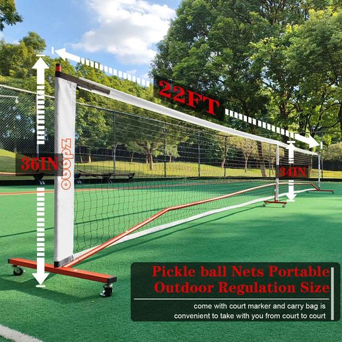 Portable Pickleball Net with Wheels and Pickleball Paddles of 4, 22FT Pickleball Net Outdoor Pickle Balls, Court Marking Kit, and Carrying Bag for Family, Home