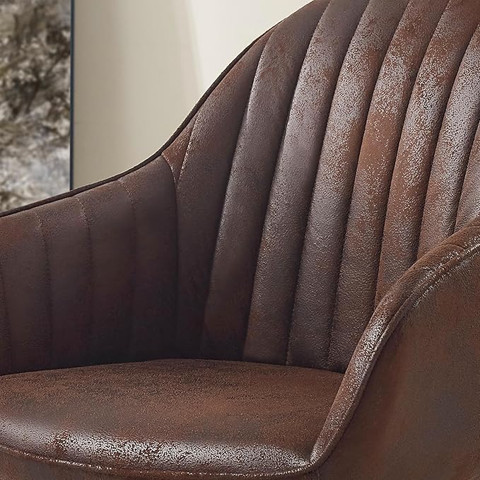 Art Leon Dining Chair, Mid Century Modern Suede Upholstered Swivel Dining Room Chair with Wood Legs, Leisure Side Chair with Arms for Living Room, Mocha
