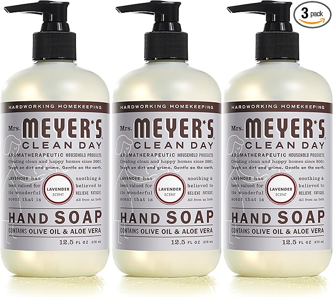 MRS. MEYER'S CLEAN DAY Hand Soap, Made with Essential Oils, Lavender, 12.5 fl. oz - Pack of 3