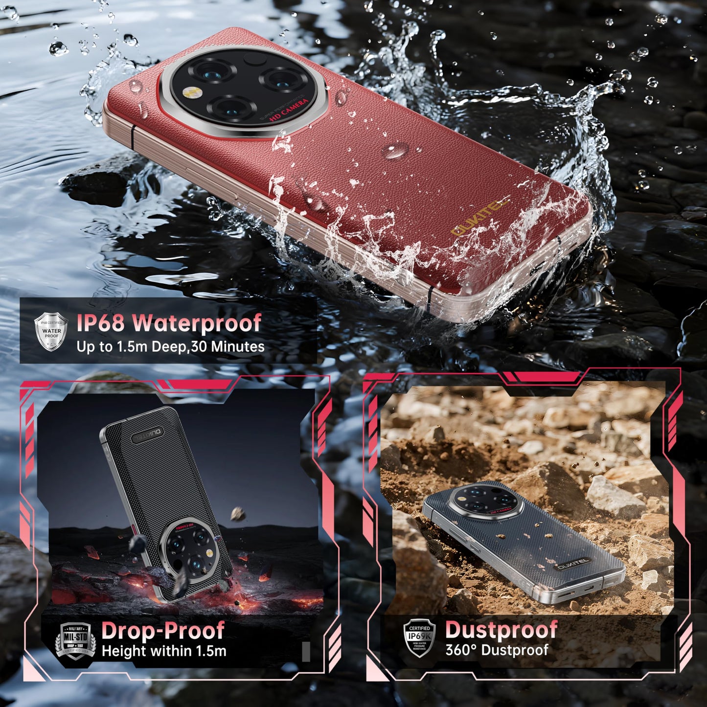 Oukitel Wp210 Rugged Smartphone 5G - Android 15 Cell Phone, 36Gb+512Gb, 6.7 Fhd+ Amoled, Mtk Dimensity 8200, 8800Mah Battery Rug