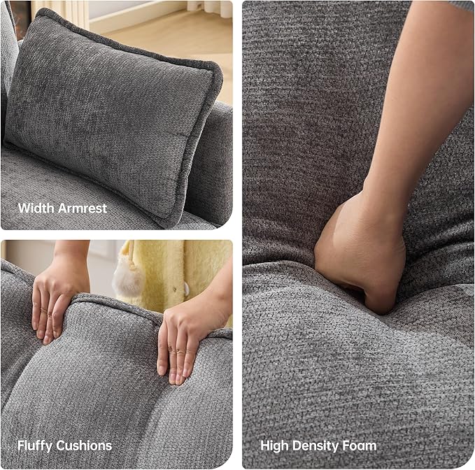 Opiesit 108" Modular Sectional Couches for Living Room with Ottoman, L Shaped Cloud Couch with Charger, USB & Type-c Port, Comfy 4 Seats Sofas with Deep Seat, Chenille Fabric, Darkgrey