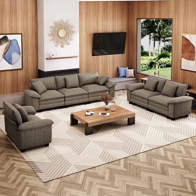 MIXPATIO U-Shaped Cloud Modular Sofa Set, Deep Seat 3-Piece 6-Seater Sectional Couch & Removable Arms, Plush Chenille for Living Room - Smoky Gray