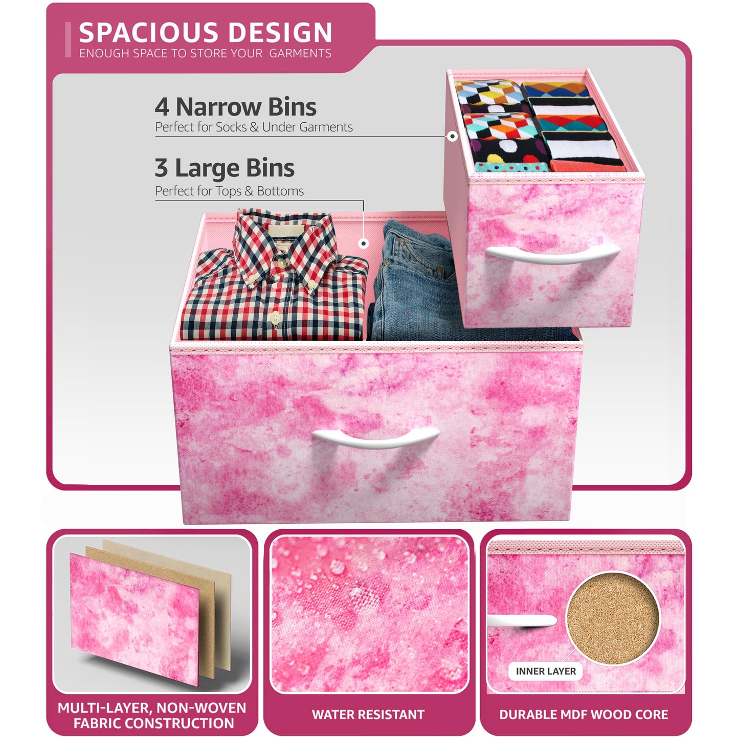 Sorbus Kids Dresser with 7 Drawers - Storage Chest Organizer Unit with Steel Frame, Wood Top & Handles, Tie-dye Fabric Bins for Clothes - Wide Furniture for Bedroom Hallway Kids Room Nursery & Closet