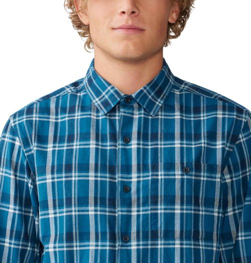 Mountain Hardwear Men's Big Cottonwood Long Sleeve Shirt, Dark Caspian Trailhead Plaid, X-Large
