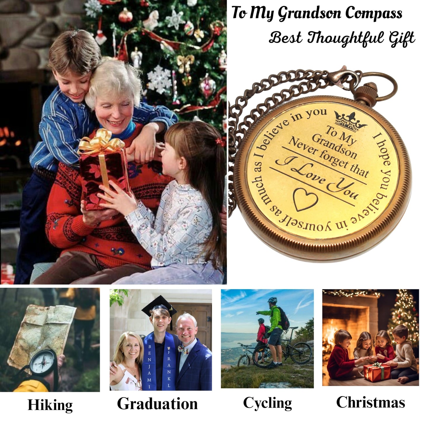 Gift for Grandson Engraved Compass Memory Present to My Grandson Gift idea by Grandpa Grandma for Teen Boys