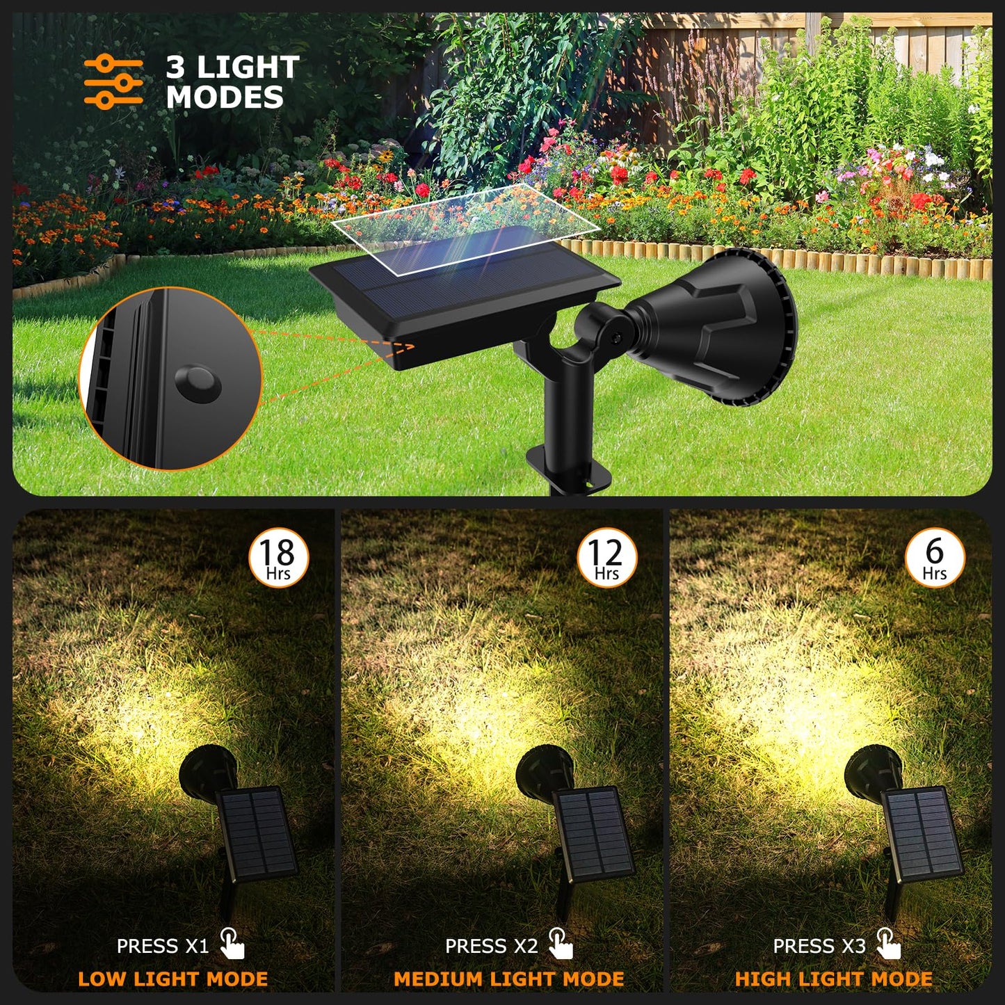 XTGTP Solar Spot Lights - 21 LED Brightness, IP67 Waterproof, 2-in-1 Adjustable Solar Power Outdoor Lights for Fence, Warm White (6 Pack)