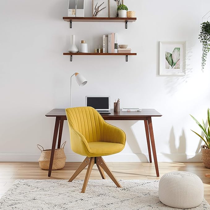 Art Leon Mid Century Modern Swivel Accent Chair with Solid Wood Legs, Desk Chair No Wheels, Armchair for Desk, Medium Yellow