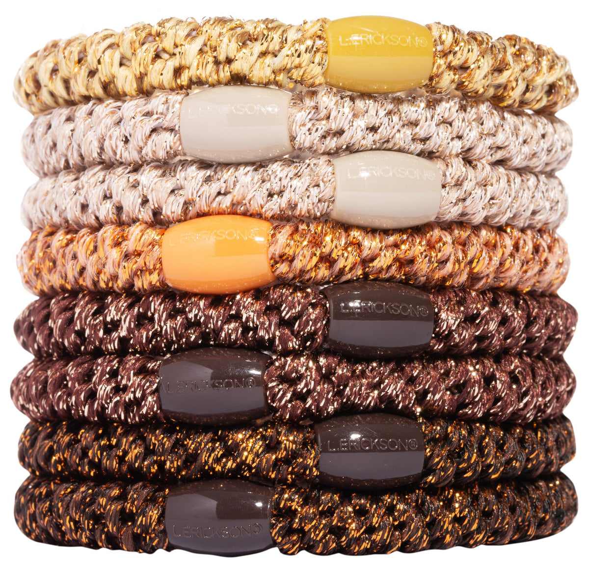 Brown Hair Ties for Thick Hair, Grab & Go Ponytail Holders, 8 Pack, Metallic Bronze, Thick No-Crease Bands with Strong Hold and