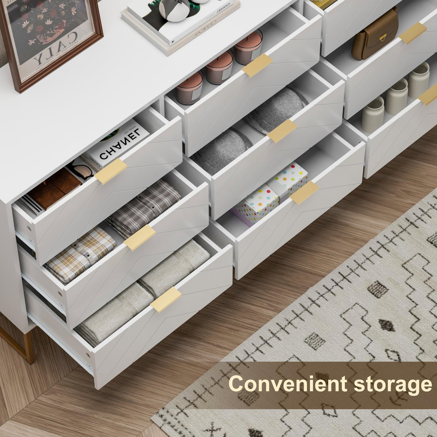 Scurrty 59" Large Chest of Drawers, Storage Cabinet 9 Drawer Dresser,White Dressers with Storage,Dressers for Living Room, Bedroom