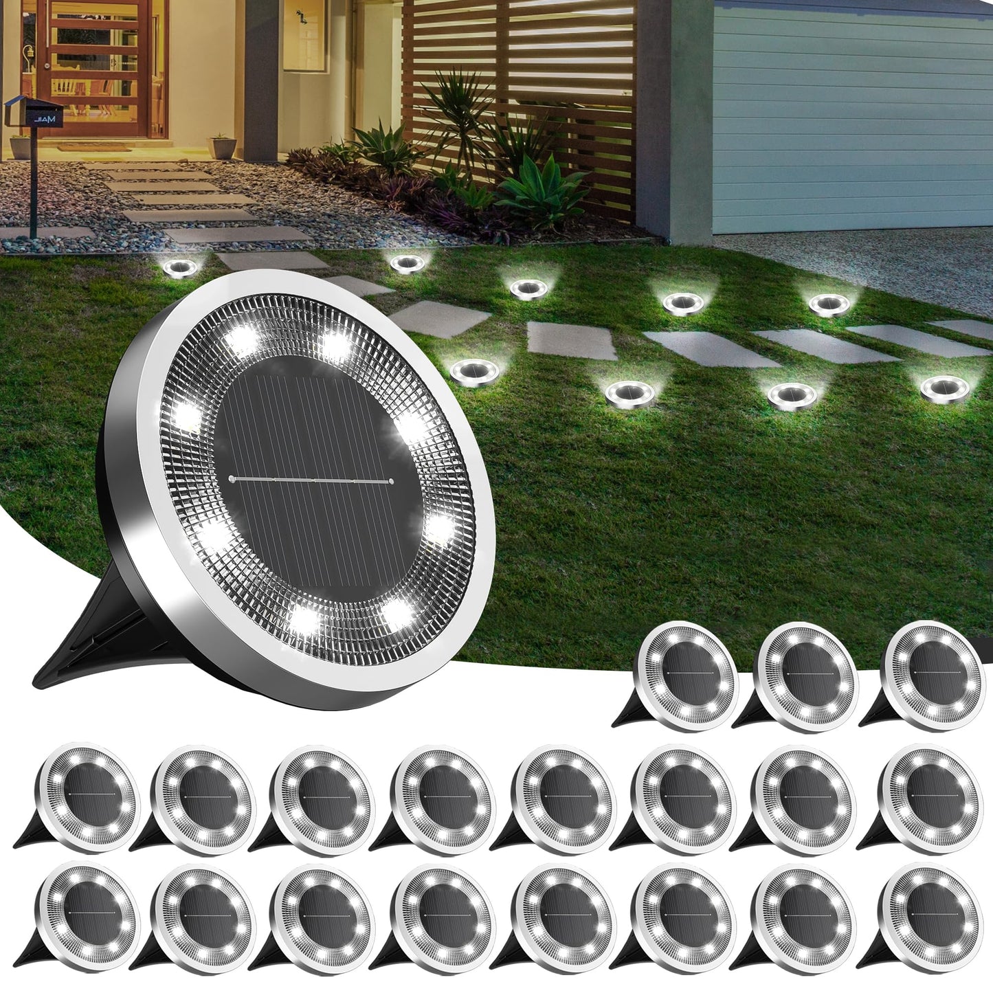 INCX Solar Ground Lights, 20 Pack Solar Lights Outdoor Waterproof, Solar Garden Lights Landscape Lighting for Patio Pathway Lawn Yard Deck Driveway Walkway, Cold White