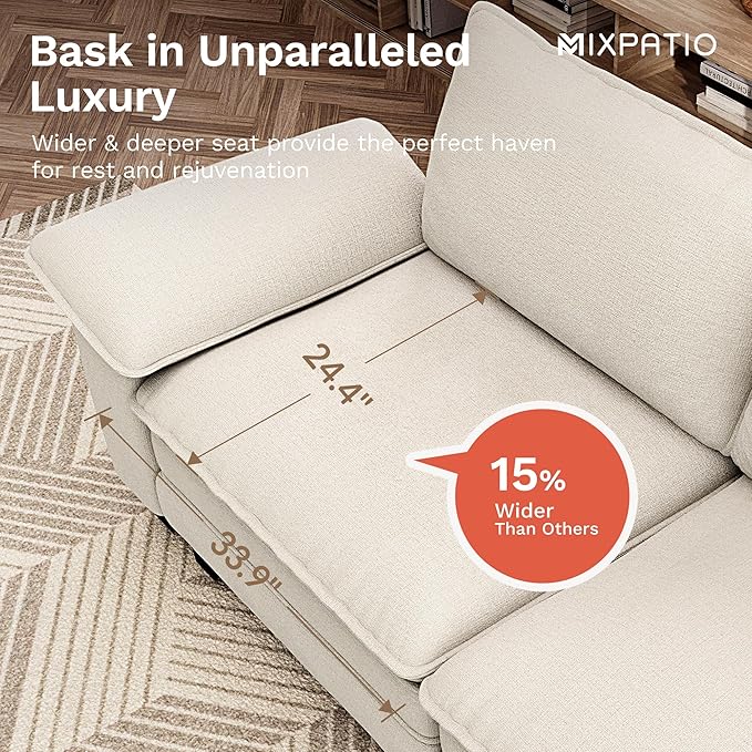 MIXPATIO Cloud Couch Sectional Sofa Set, Plush 24.4-Inch Deep 7-Seat Sectional with Velvety Chenille & Removable Arms for Living Room and Apartment, Beige