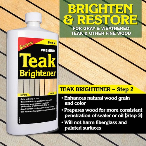 STAR BRITE Teak Kit - Restore Decks, Patio, Outdoor Furniture, Boats & Fine Wood - Marine Grade Teak Cleaner & Brightener Set & Premium Golden Teak Oil - Sealer, Preserver & Finish - 16 OZ
