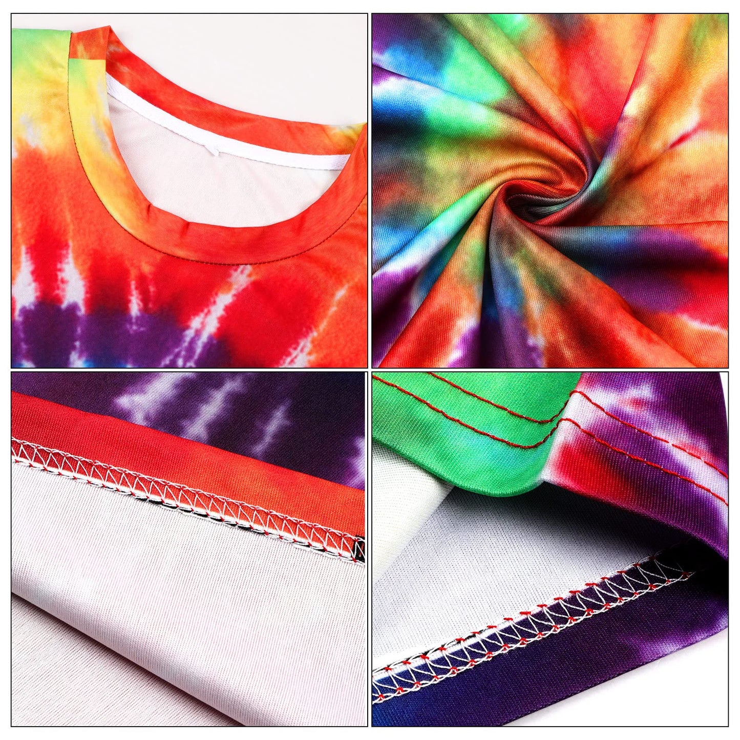 Norme 5 Pieces Mardi Carnival Hippie Costume for Men Women 70s Tie Dye T-Shirt Peace Sign Necklace Headband Wig Sunglass(Modern, X-Large)