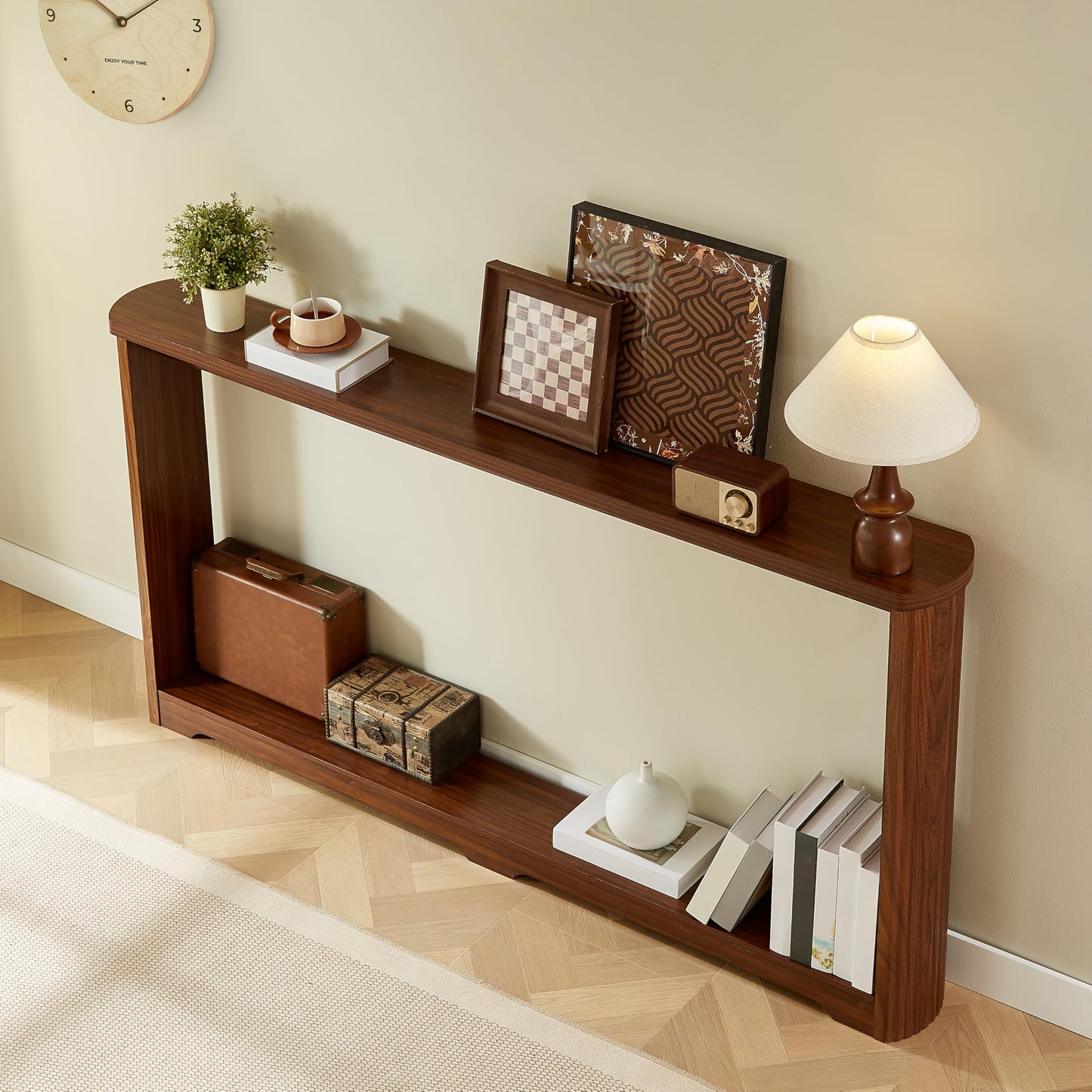 Hosnnile 70.1'' Long Console Table, Narrow Rectangular Sofa Table with Storage Shelf, Modern Wooden Entryway Table, Behind Couch for Entryway, Hallway, Entrance, Foyer, Living Room (Walnut)