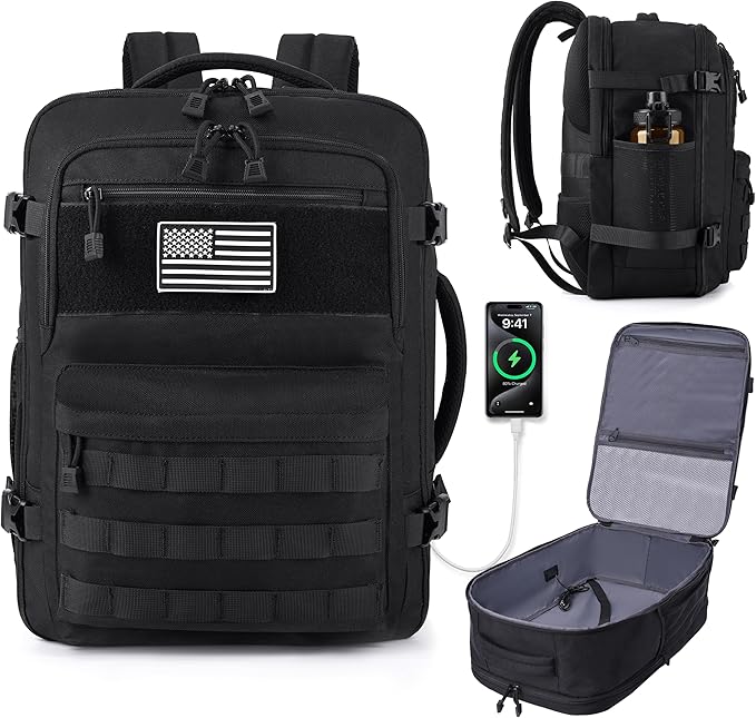 MOZETO TSA Approved Carry On Backpack, Extra Large Tactical Travel Backpack for Men, Airplane Approved Weekender Bag, Wate...