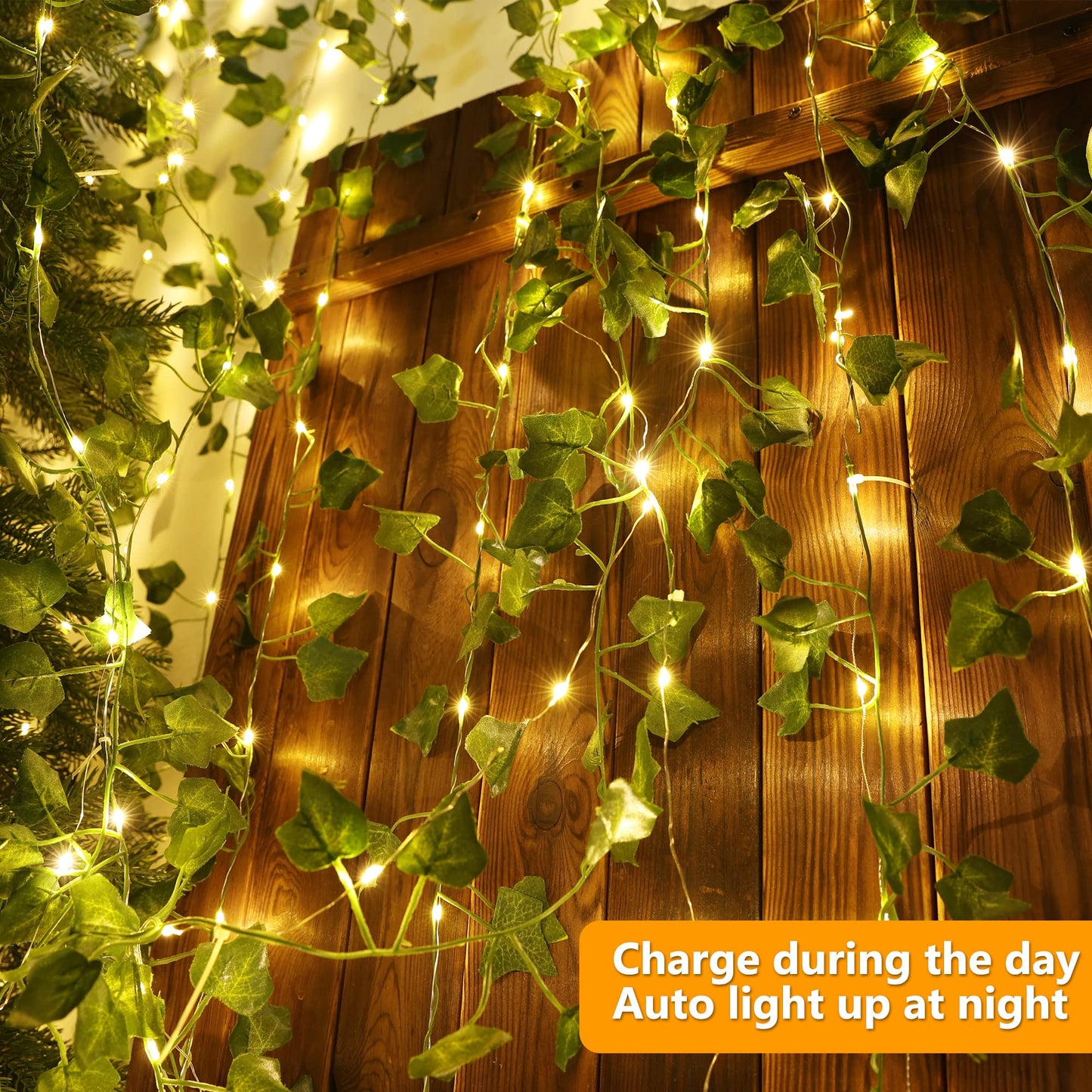 Brizled Solar Vine String Lights, 33ft 100 LED Solar String Lights, 8 Modes Artificial Ivy Leaf Solar Plant Vine Lights, Outdoor Ivy Fairy Lights for Outside Wedding Garden Fence Wall Hanging Decor