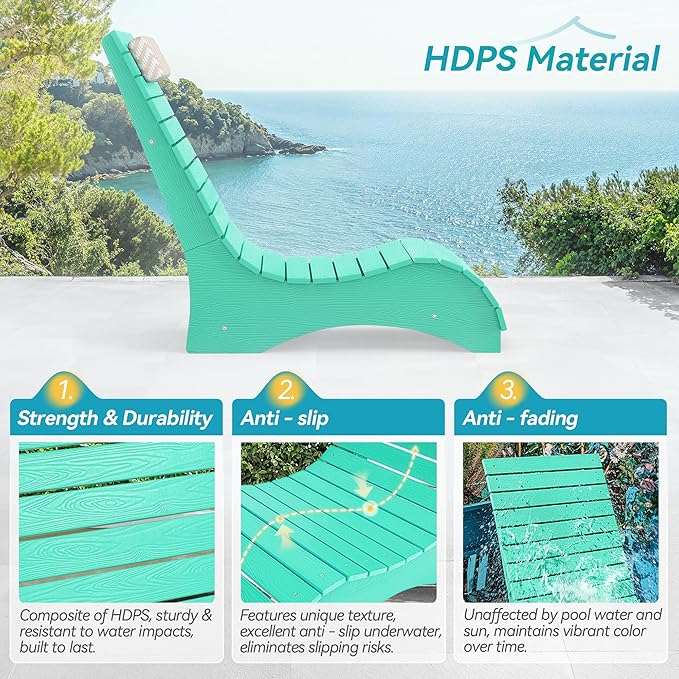 Homenjoy HDPS Pool Lounge Chairs Set of 2, Use in Pools Lounge Chairs up to 10-Inches of Water, Chaise Chairs with Headrest, Lounge Chair Outdoor, Fade-Resistant Pool Lounger for Deck