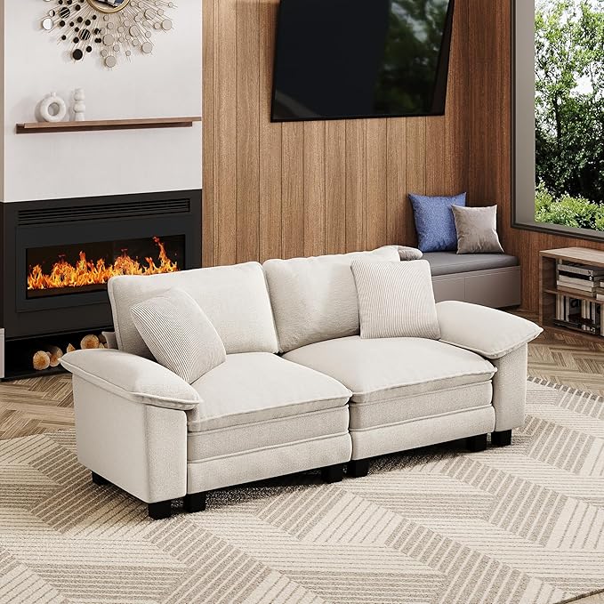 MIXPATIO 87" Cloud Modular Sectional Loveseat, 2-Seater w/Deep Seat & Removable Arms, Plush Chenille for Small Living Room & Apartment - Beige