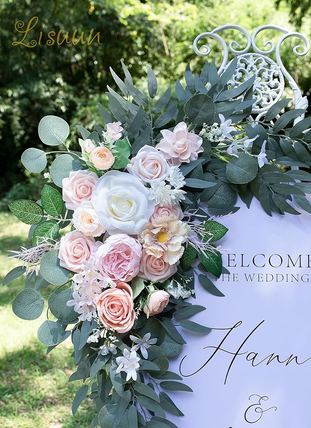 Wedding Arch Flowers, Artificial Floral Decor for Wedding Ceremony & Reception, Standard Size Large Flower Swag Set for Backdrop & Welcome Sign, Pack of 2 (Flesh Pink)