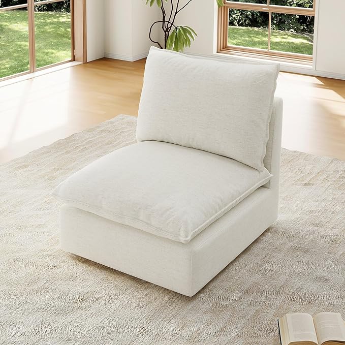 Forest aesthetics Cloud Modular Sectional, Middle Waterproof High Backrest Sectional Sofas,Down Filled Modular Couch with Removable Washable Cover for Living Room,Cream White