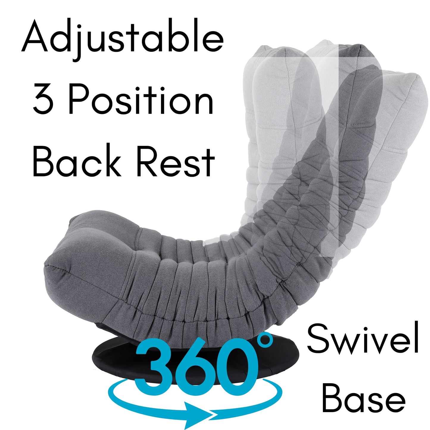BIRDROCK HOME Swivel Floor Chair - 360 Adjustable Memory Foam Lounge Seat - Gaming - Comfortable Back Support - Cushion Dorm Rocker - Comfy for Reading Game Meditating - Fully Assembled (Grey)