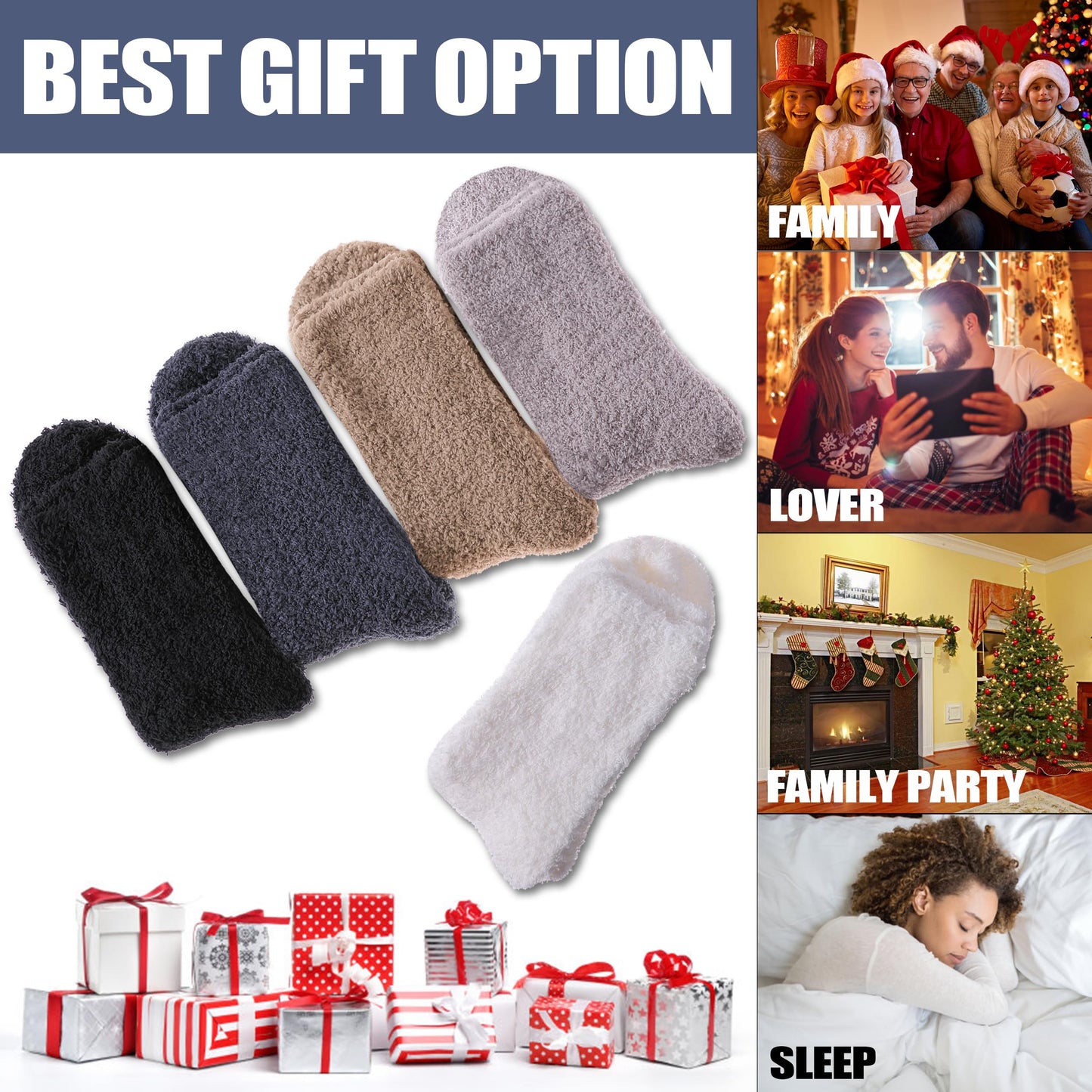 CHOWISH Womens Fuzzy Slipper Socks Super Soft Microfiber Fluffy Cozy Winter Warm Fuzzy Crew Socks (5 Pairs Solid Color-B