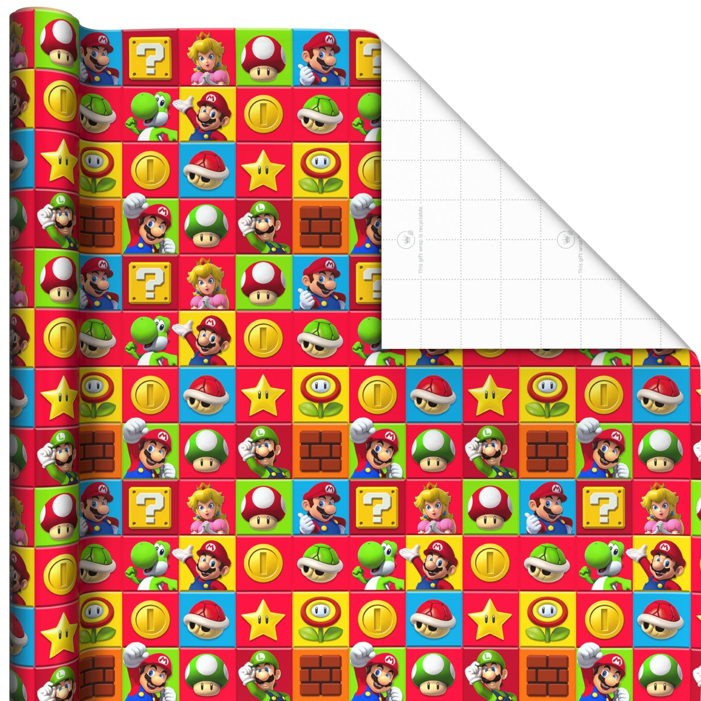 Hallmark Nintendo Super Mario Wrapping Paper Rolls for Kids with Cutlines on Reverse (3 Rolls: 60 Sq. Ft. Total) Mario, Luigi, Yoshi, Bowser, Princess Peach, Toad