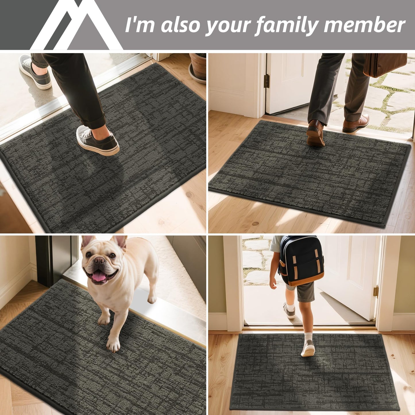 COSY HOMEER-Dirt-Trapper-Door-Mat 32"x48" Non-Slip Entryway Rugs Washable Welcome Mat Absorbent Entrance Mats Low Pile Dog Door Mats for Front Back Doomats and Wet Shoes,Dark Grey