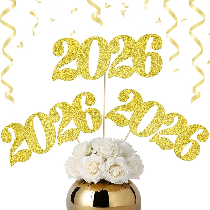 2026 Centerpiece Sticks Number 2026 New Year Table Decorations 12PCS Graduation Table Toppers Glitter Gold 2026 Table Cent...