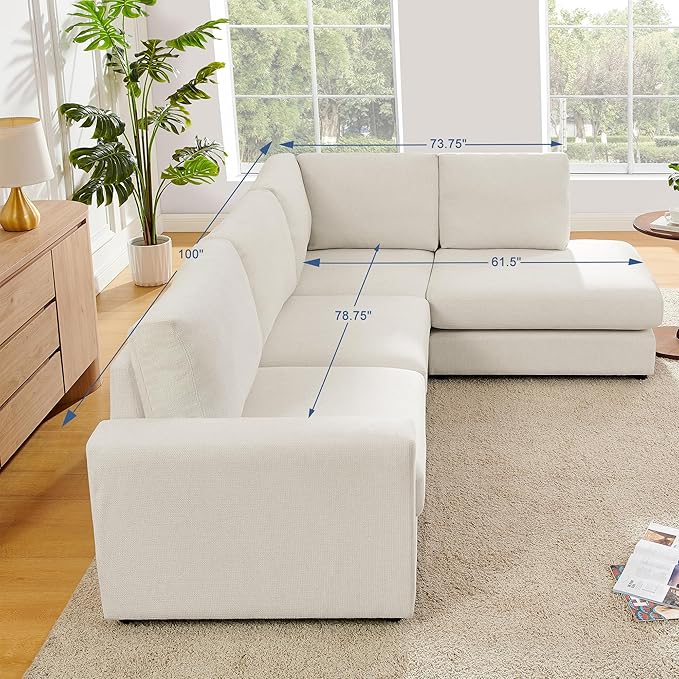 Mofolit 100“ L Shaped Couch with Reversible Chaise Sectional couches Sofa Corner Couches for Living Room,Apartment and Compact Spaces(Cream)