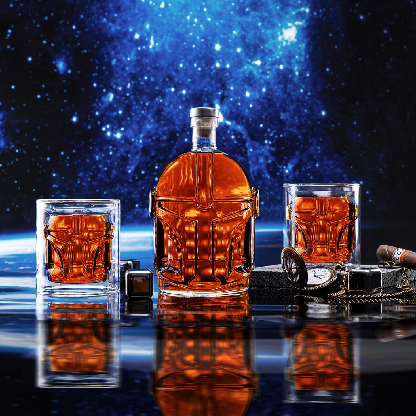 Space Helmet Shaped Whiskey Decanter Set with 2 Wine Glasses, Whiskey Stones for Bourborn, Liquor, Scotch, Birthday Day Gifts for Men Father Women