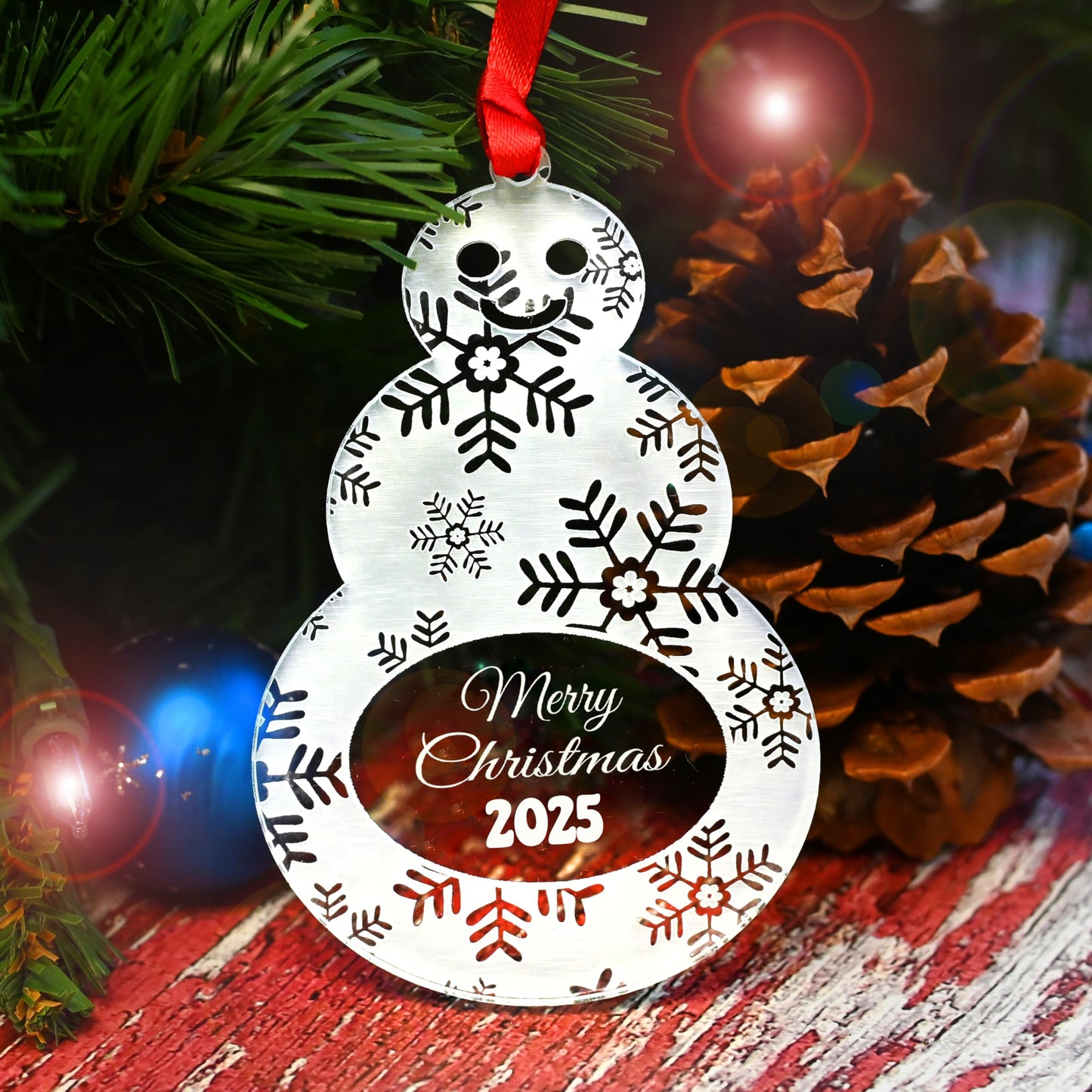 LHS Engraving - Personalized Christmas Ornaments for 2025 Gift Box Incld | Custom Engraved Snowman Keepsake Clear Acrylic (Holiday Year Non Custom)