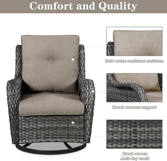 Belord 4 Pieces Patio Furniture Sets, Wicker Patio Swivel Glider Chair with Ottomans, Outdoor Furniture Set for Outside Porch, Deck, Balcony, Garden