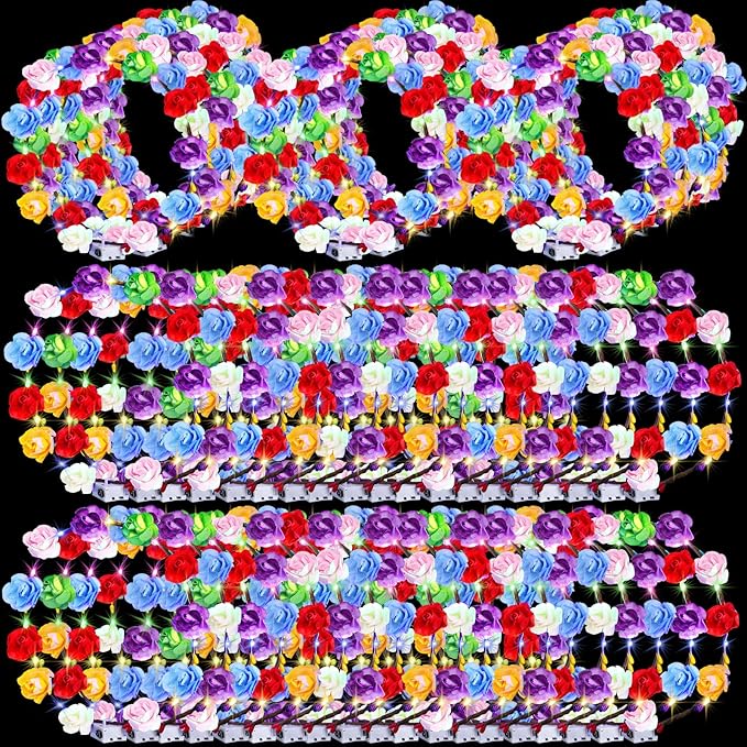 UZLU 80 Pcs LED Flower Crown Headband Glow Floral Wreath Crown for Women Light Up Flower Headband Glow in the Dark Hair Ac...