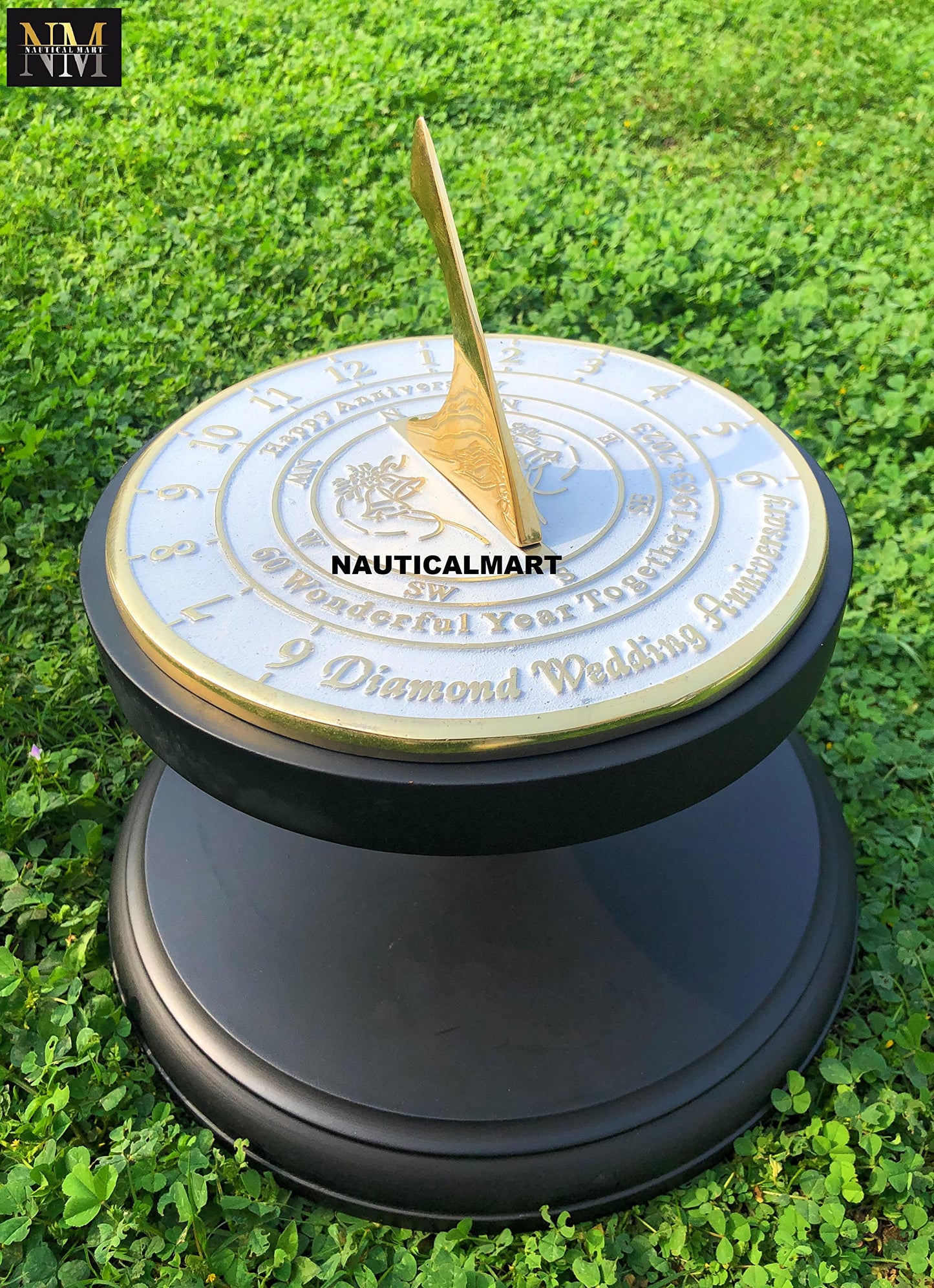 NauticalMart 60th Diamond Wedding Anniversary Sundial Gift for Parents, Grandparents, Friends, Husband or Wife, Couples, Him & Her Unique Marriage Present 2023 (60th Anniversary)