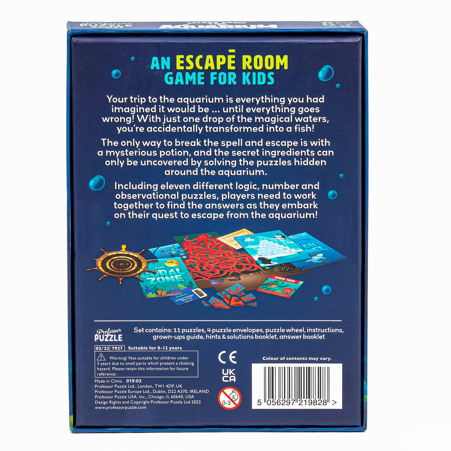 Professor Puzzle: Escape from The Aquarium - Escape Room Game, 11 Logic-Number-Observational Puzzles, Co-Op Underwater Adventure, Kids 8+, 1-6 Players