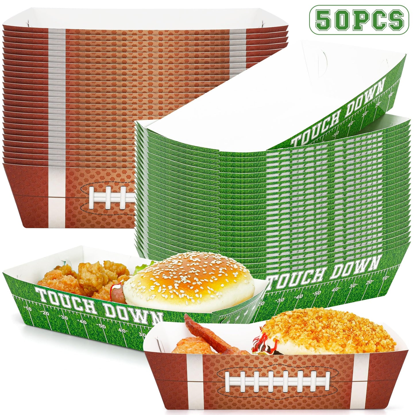 Helimoto 50PCS Football Party Decorations, Football Paper Snack Tray, Large Disposable Food Tray, Party Snacks Serving Trays for Taco Fries Hot Dog Supplies Favors Table Decor