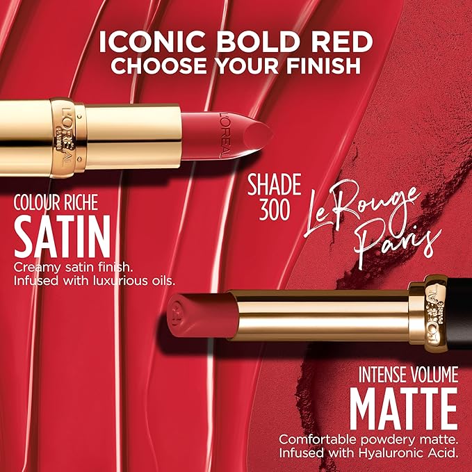 L'Oreal Paris Colour Riche Intense Volume Matte Lipstick, Lip Makeup Infused with Hyaluronic Acid for up to 16HR Wear, Le Rouge Paris, 0.06 Oz